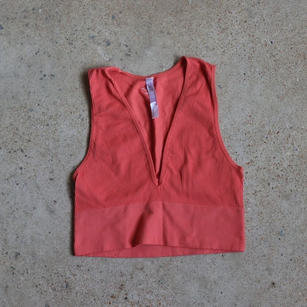 Urban Outfitters Out From Under Coral Ribbed V Neck Crop Tank Top Y2K 90s L